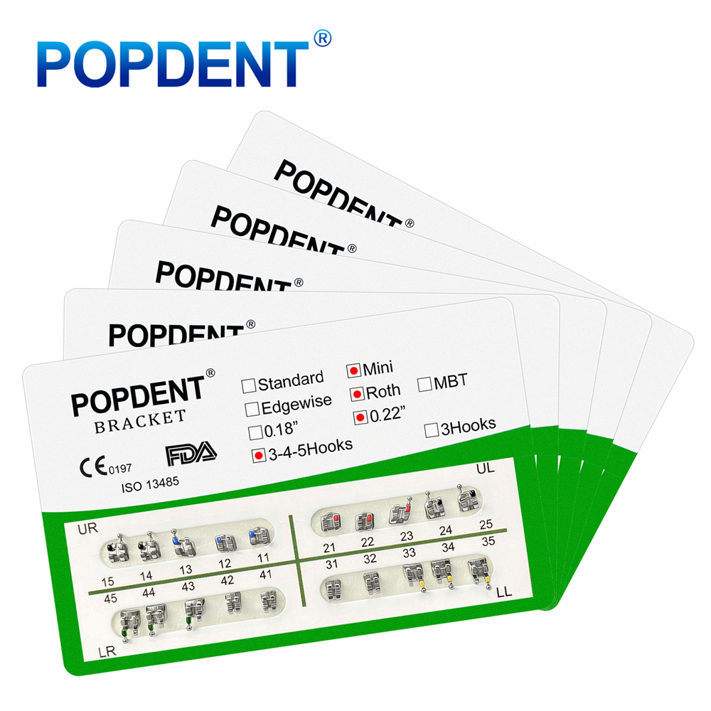 10Packs POPDENT Dental Orthodontics Metal Bracket Braces Mini/Standard Roth/MBT 018/022 2/245H