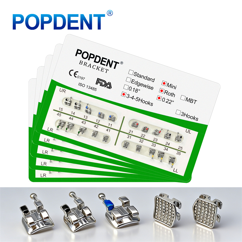 10Packs POPDENT Dental Orthodontics Metal Bracket Braces Mini/Standard Roth/MBT 018/022 2/245H