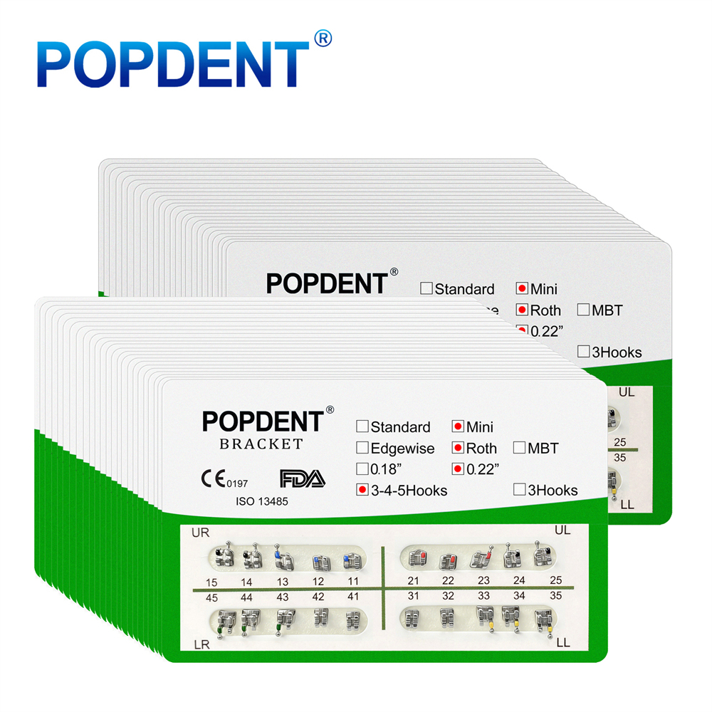 10Packs POPDENT Dental Orthodontics Metal Bracket Braces Mini/Standard Roth/MBT 018/022 2/245H