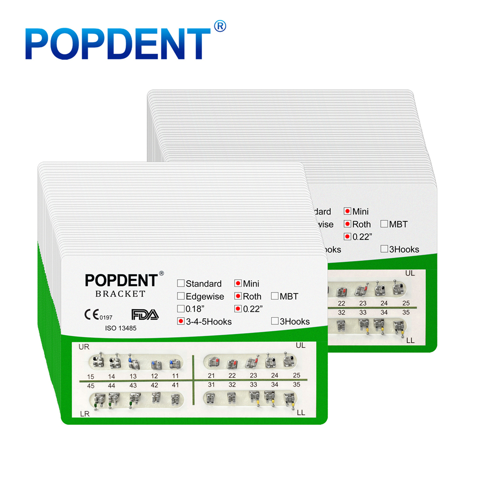 10Packs POPDENT Dental Orthodontics Metal Bracket Braces Mini/Standard Roth/MBT 018/022 2/245H