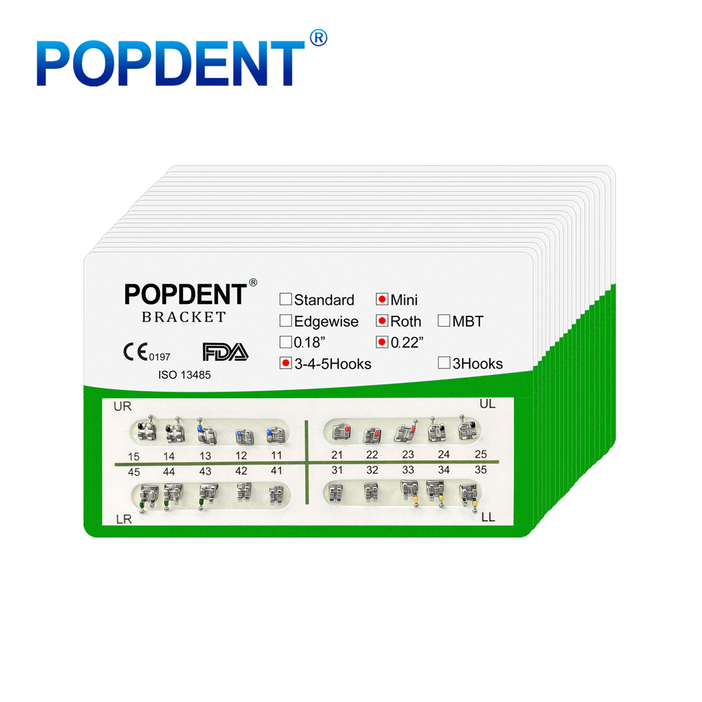 10Packs POPDENT Dental Orthodontics Metal Bracket Braces Mini/Standard Roth/MBT 018/022 2/245H