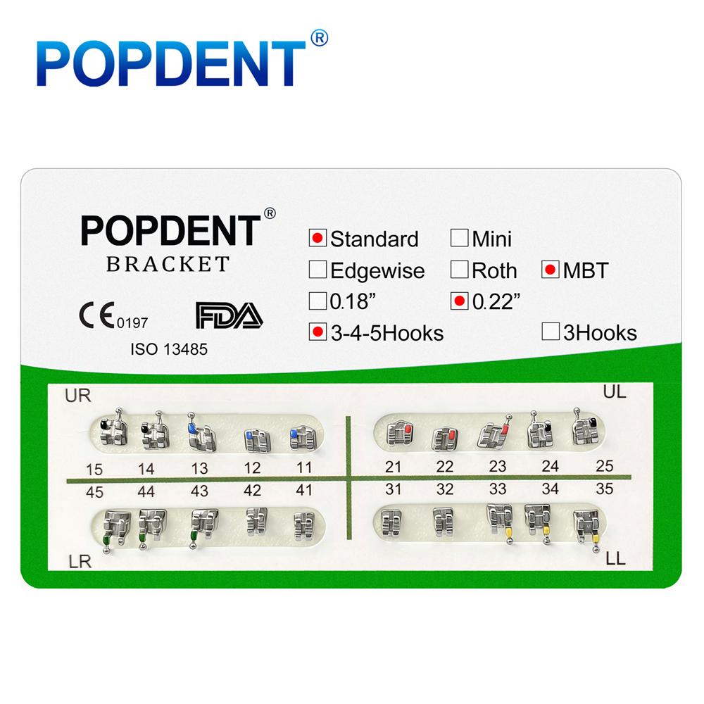 10Packs POPDENT Dental Orthodontics Metal Bracket Braces Mini/Standard Roth/MBT 018/022 2/245H