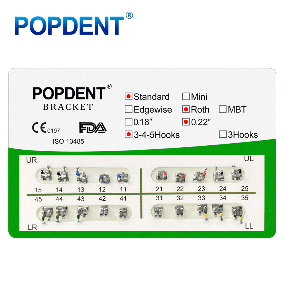 10Packs POPDENT Dental Orthodontics Metal Bracket Braces Mini/Standard Roth/MBT 018/022 2/245H