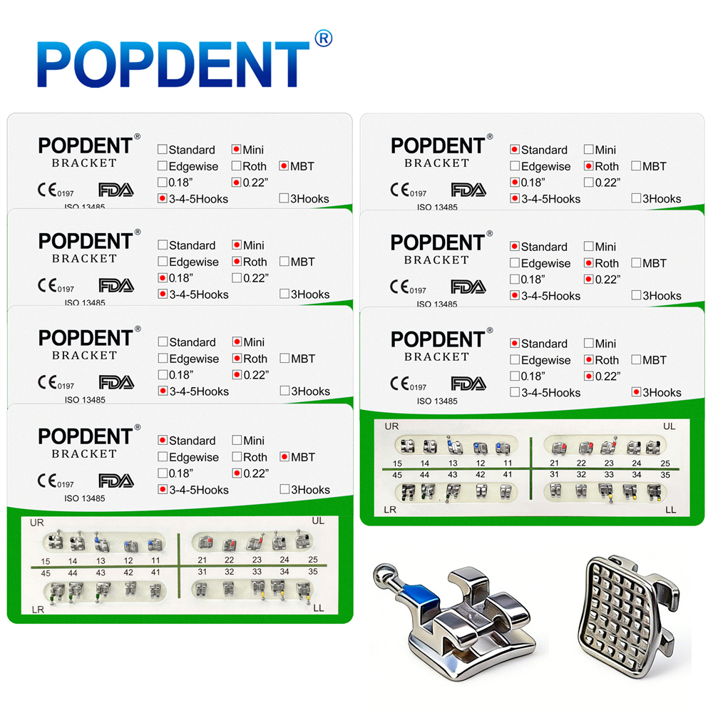 10Packs POPDENT Dental Orthodontics Metal Bracket Braces Mini/Standard Roth/MBT 018/022 2/245H
