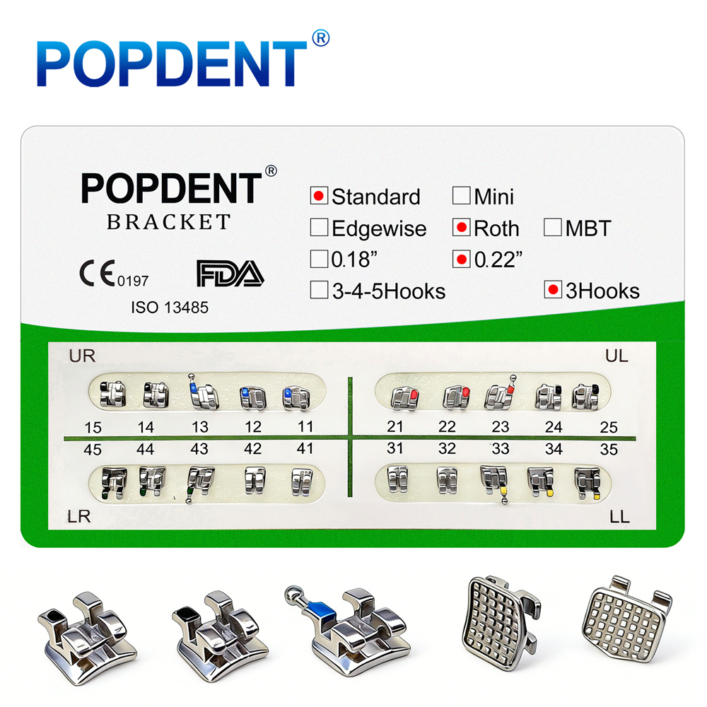 10Packs POPDENT Dental Orthodontics Metal Bracket Braces Mini/Standard Roth/MBT 018/022 2/245H