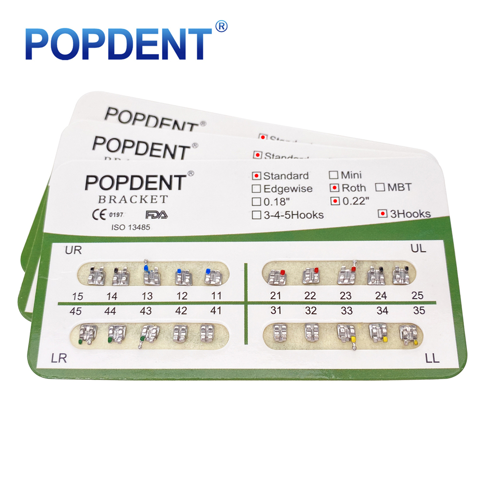 10Packs POPDENT Dental Orthodontics Metal Bracket Braces Mini/Standard Roth/MBT 018/022 2/245H