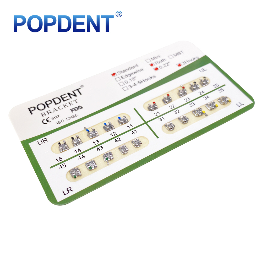 10Packs POPDENT Dental Orthodontics Metal Bracket Braces Mini/Standard Roth/MBT 018/022 2/245H