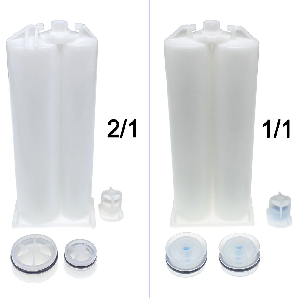 50ml 1:1/2:1 Epoxy Gun Adhesive Cartridge PP Dual Cartridge White Piston