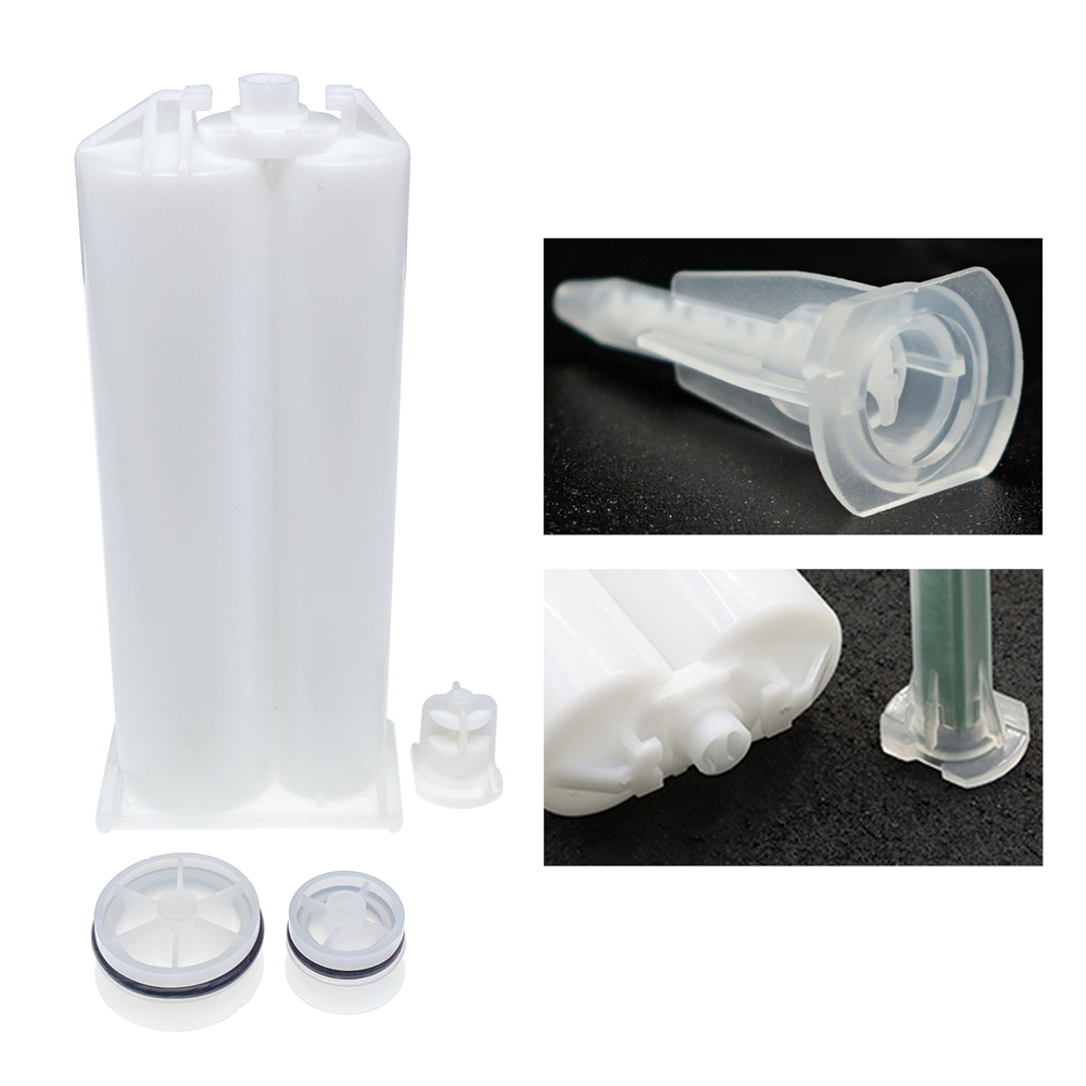 50ml 1:1/2:1 Epoxy Gun Adhesive Cartridge PP Dual Cartridge White Piston