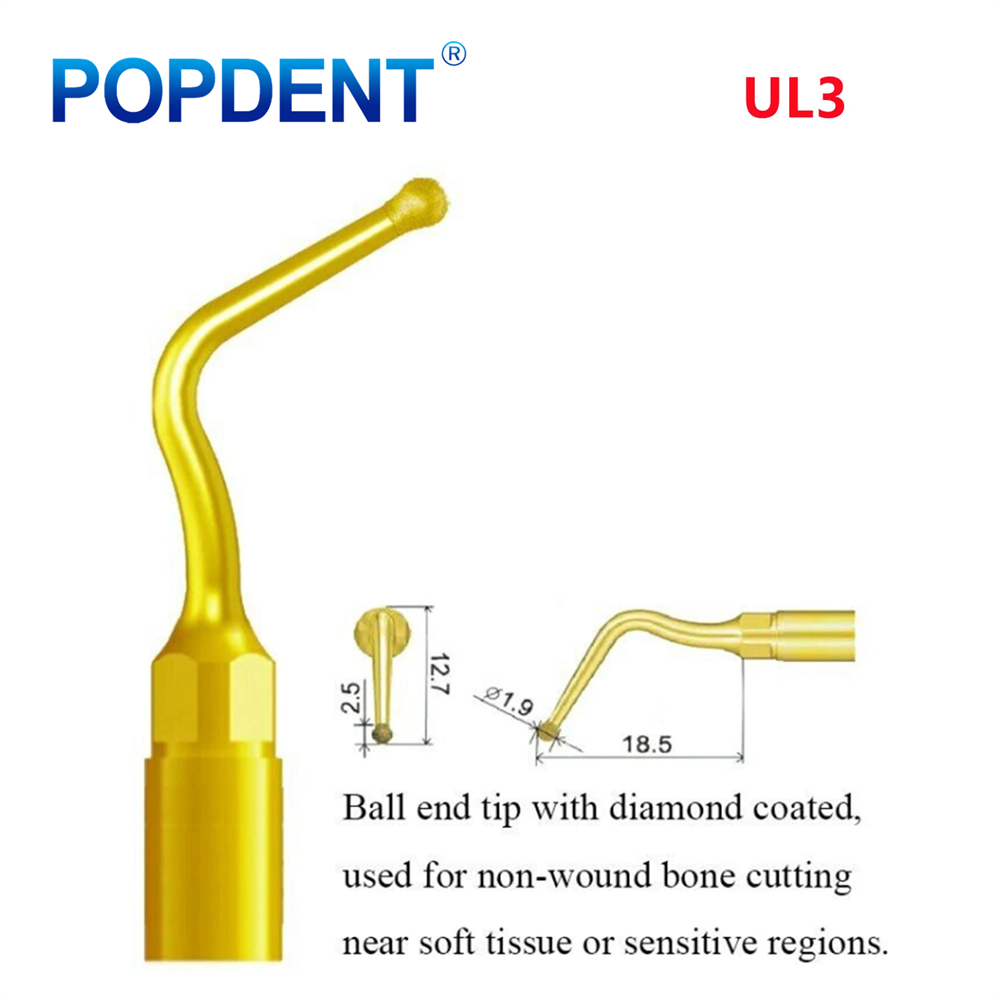 POPDENT Dental Piezo Scaler Ultrasonic Bone Surgery U Tips Fit NSK Woodpecker US-II LED