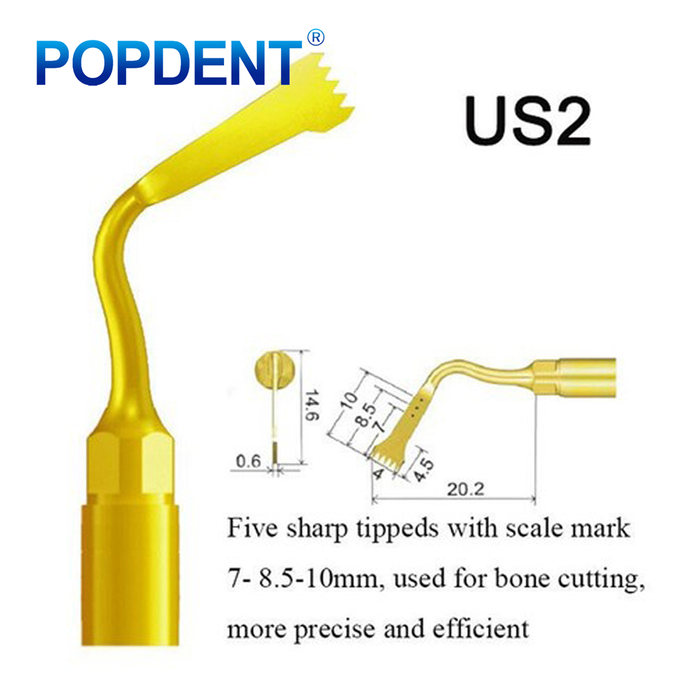 POPDENT Dental Piezo Scaler Ultrasonic Bone Surgery U Tips Fit NSK Woodpecker US-II LED