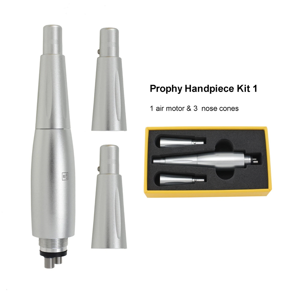 Dental Hygiene Prophy Handpiece Air Motor 4 Holes + 3 Nose Cones 360° Swivel