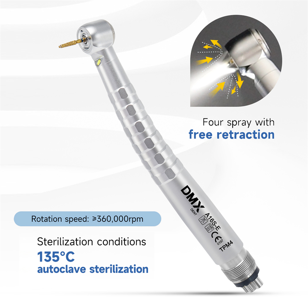 DMXDENT A16S-E Dental LED E-generator High Speed  Air Turbine Handpiece Free Retraction 4 Water Spray 2/4 Holes