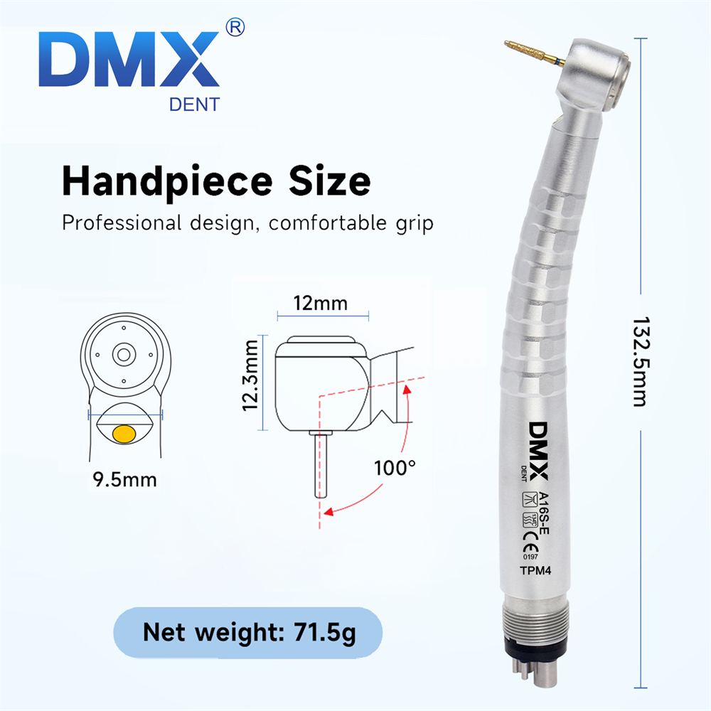 DMXDENT A16S-E Dental LED E-generator High Speed  Air Turbine Handpiece Free Retraction 4 Water Spray 2/4 Holes