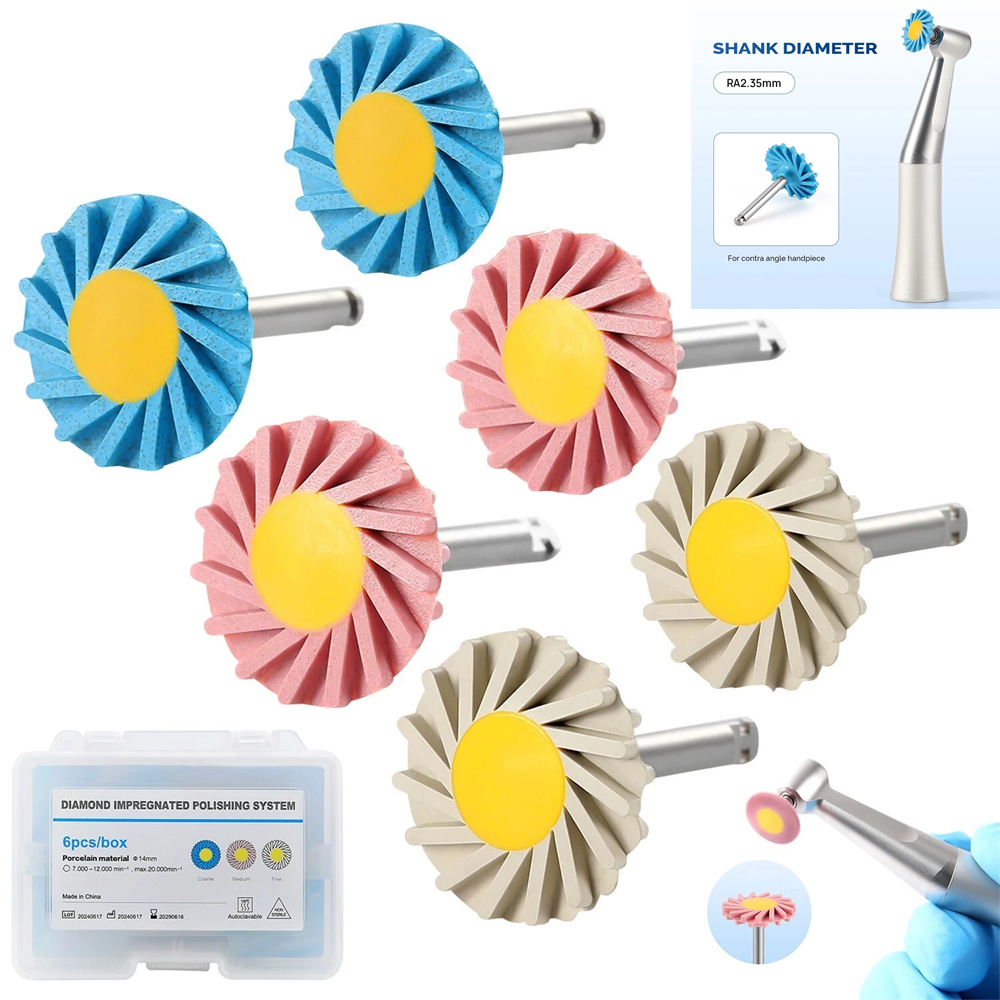 Dental Porcelain Zirconia Grinding Polishing Wheel Kit RA 2.35mm Rubber Diamond