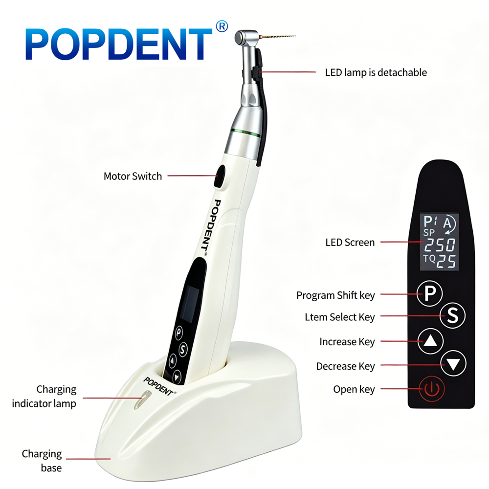 POPDENT Dental LED Cordless Endo Motor Root Canal Endodontic​s Treatment 16:1 handpiece