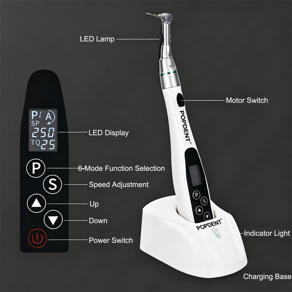 POPDENT Dental LED Cordless Endo Motor Root Canal Endodontic​s Treatment 16:1 handpiece