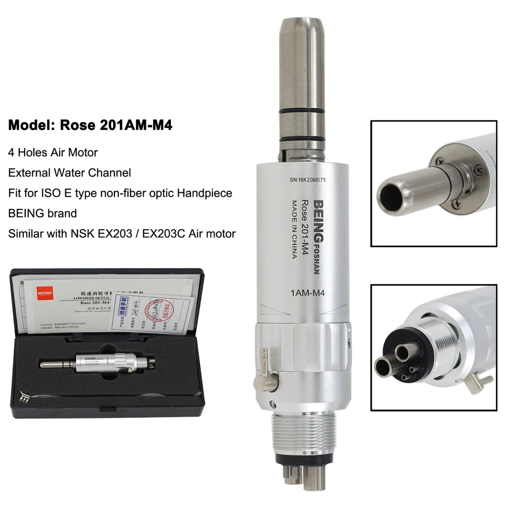 BEING Dental Low Slow Speed Straight Handpiece Air Motor Contra Angle 4 Hole Fit NSK