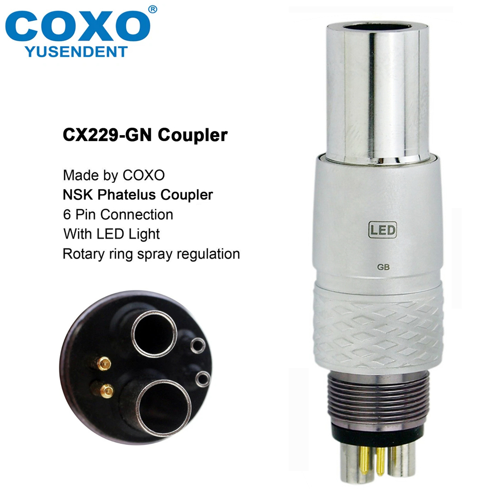 COXO Dental 6 Pin Quick Coupler Coupling Fit NSK Fiber Optic LED Handpiece