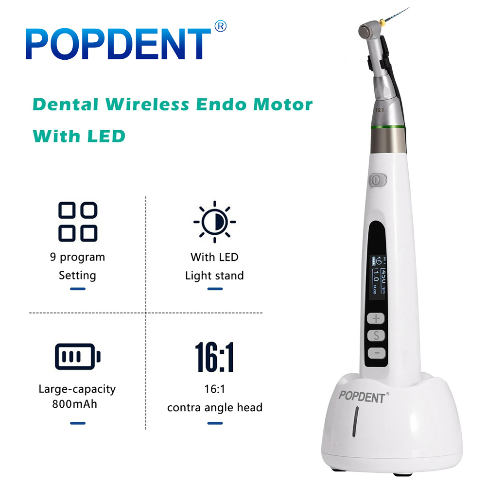 POPDENT Reciprocating LED Dental Endo Motor Cordless 16:1 Root Canal Micromotor