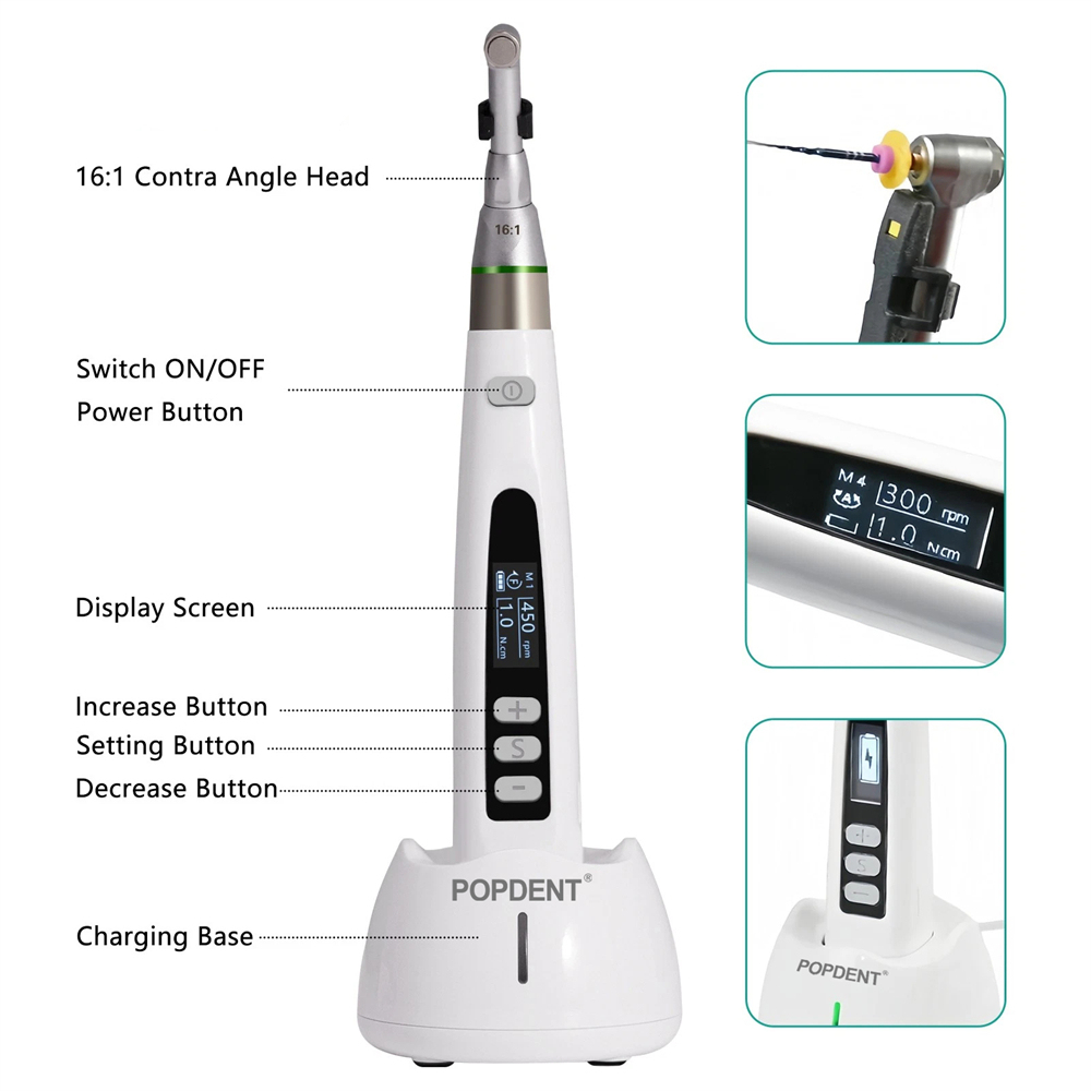 POPDENT Reciprocating LED Dental Endo Motor Cordless 16:1 Root Canal Micromotor