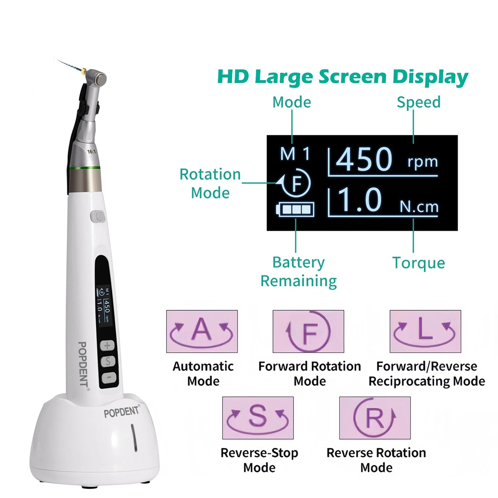 POPDENT Reciprocating LED Dental Endo Motor Cordless 16:1 Root Canal Micromotor