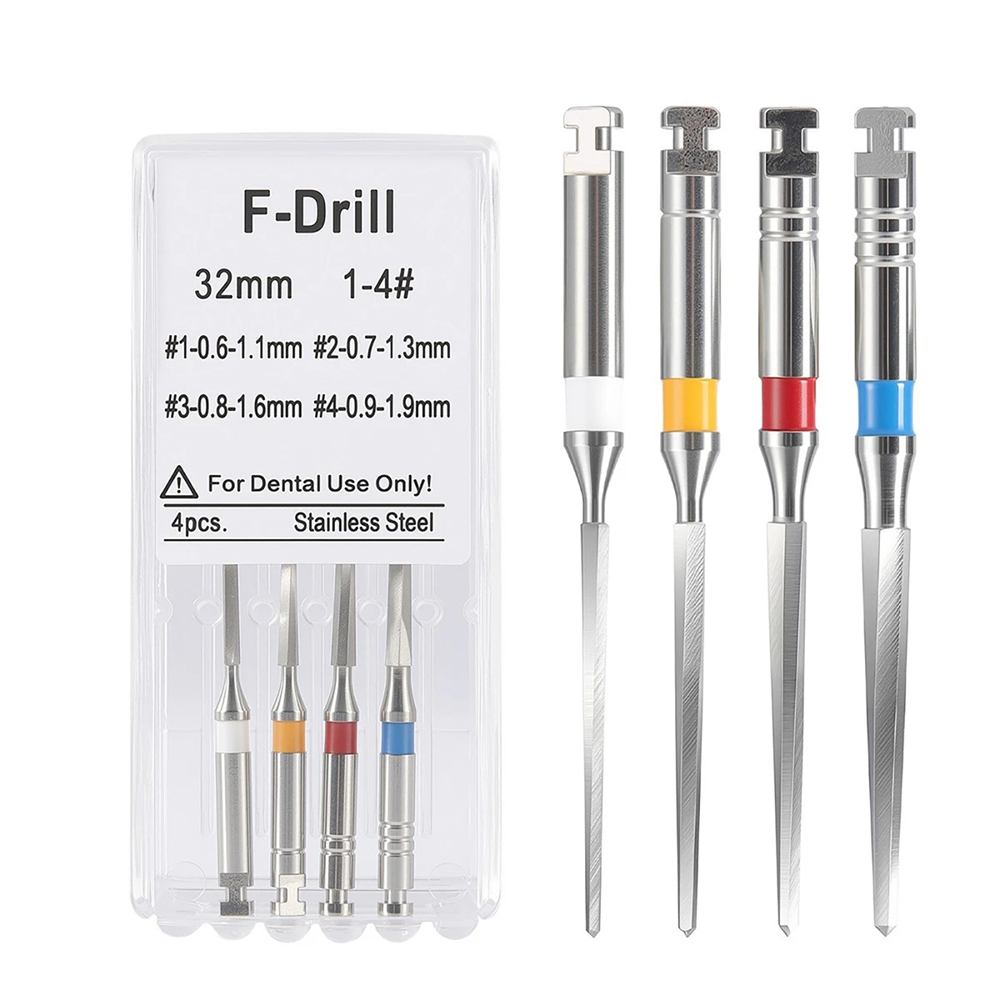 4 /PK Dental Endo Root Canal Fiber Post Drills Stainless Steel 1.1/1.3/1.6/1.9mm