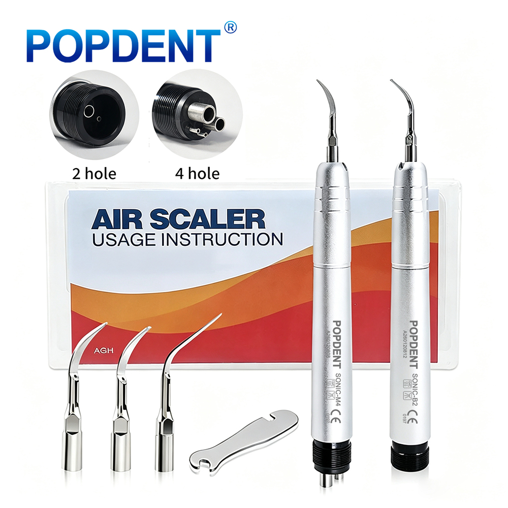 POPDENT Dental Ultrasonic Air Perio Scaler Handpiece Hygienist 2/4-Holes 3 Tip