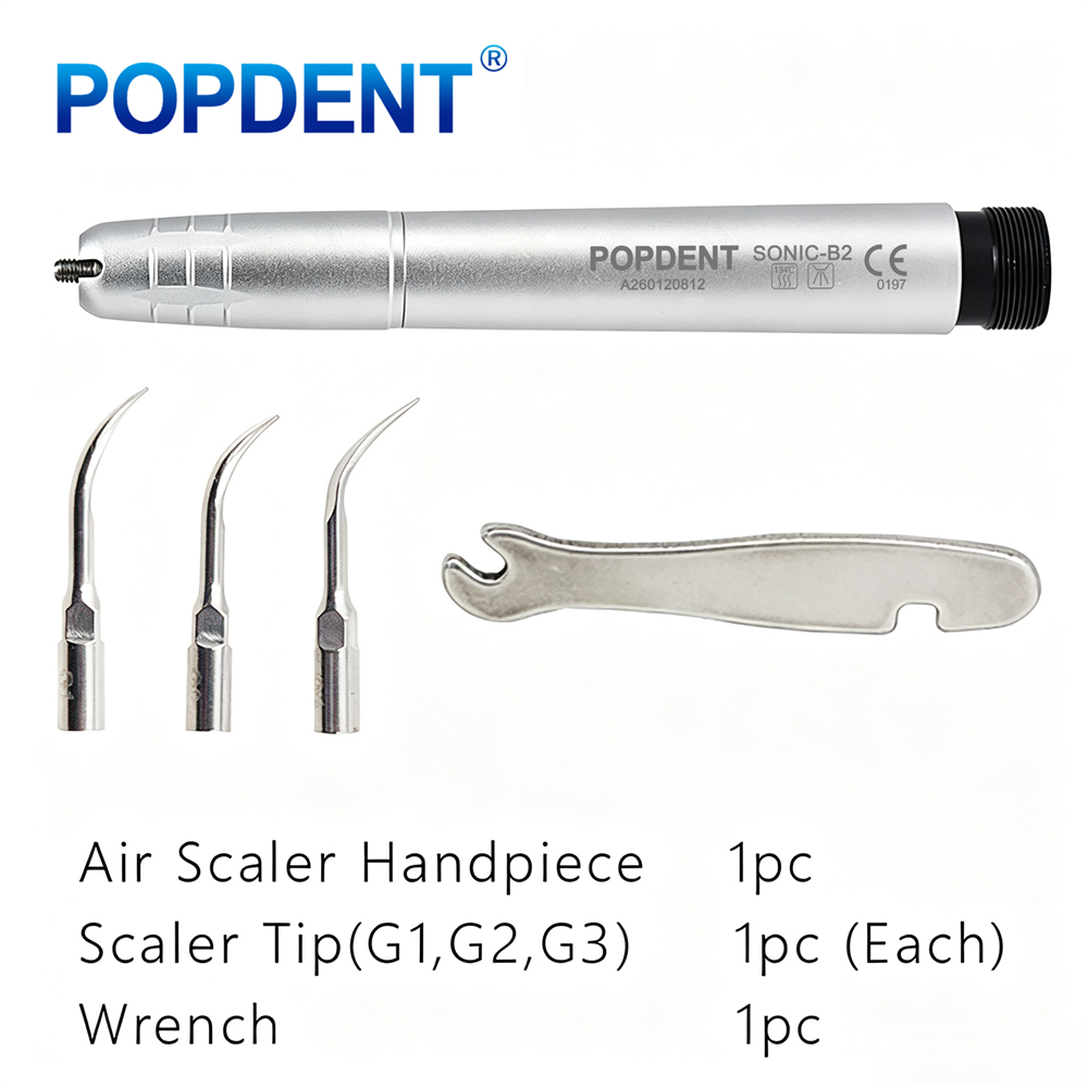 POPDENT Dental Ultrasonic Air Perio Scaler Handpiece Hygienist 2/4-Holes 3 Tip