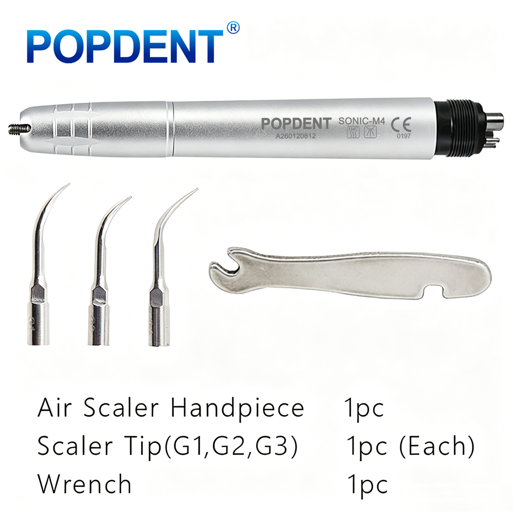 POPDENT Dental Ultrasonic Air Perio Scaler Handpiece Hygienist 2/4-Holes 3 Tip