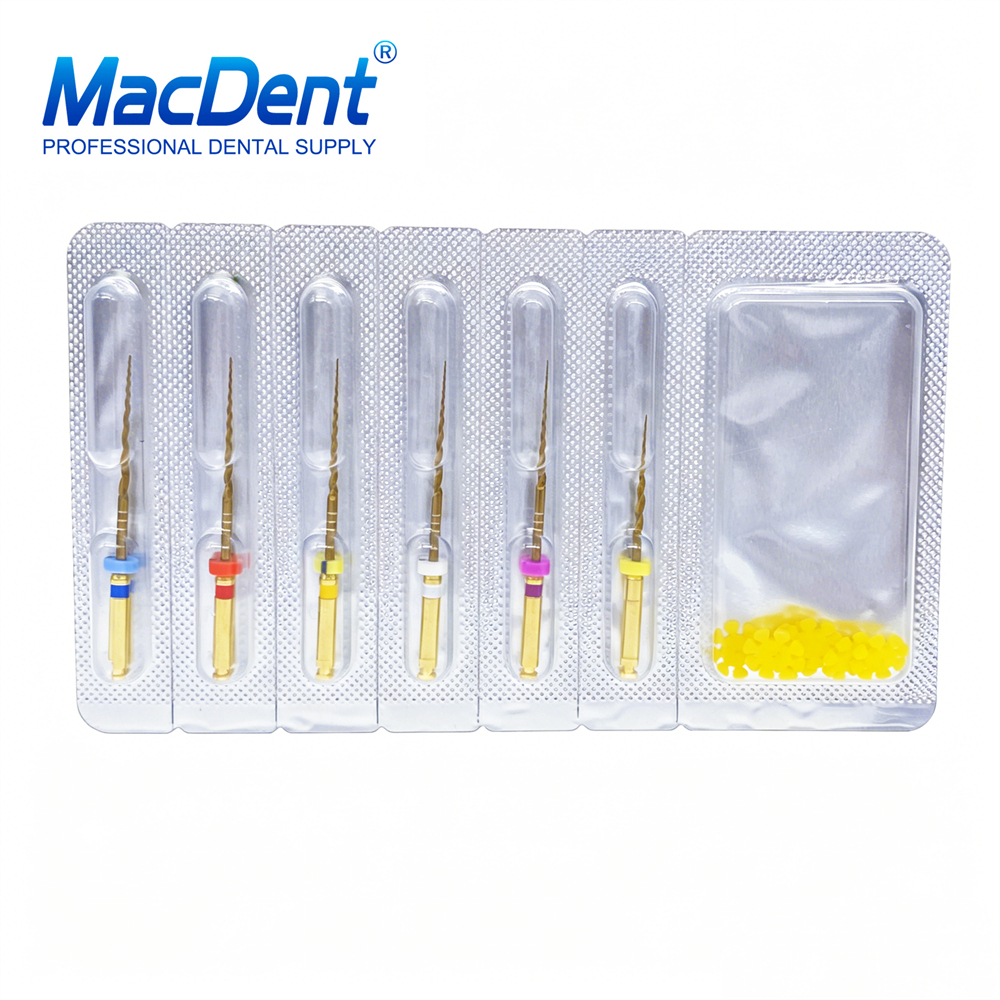6Pcs MacDent Dental Dental Endo Rotary Files Gold Taper NITI Endodontic Files 19/21/25/31mm