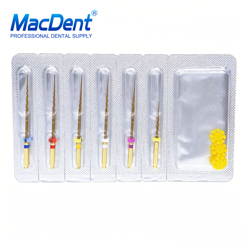 6Pcs MacDent Dental Dental Endo Rotary Files Gold Taper NITI Endodontic Files 19/21/25/31mm