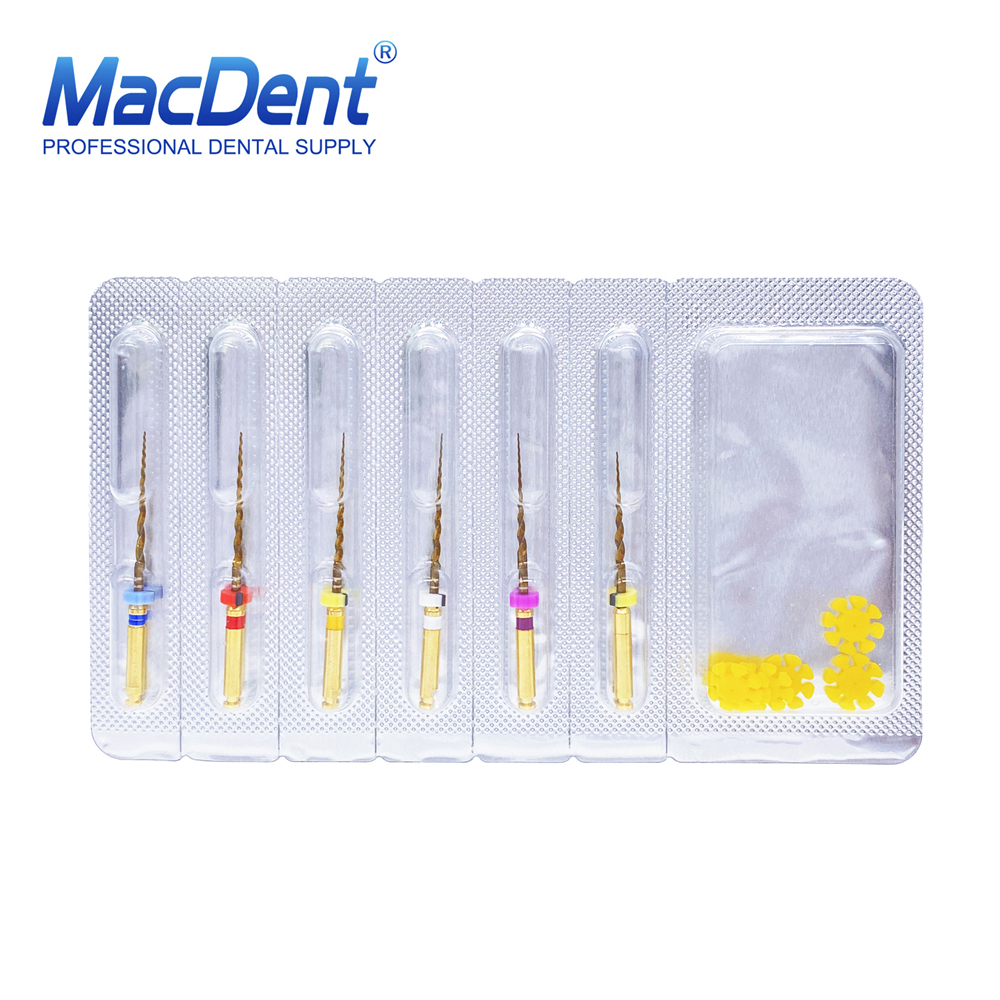 6Pcs MacDent Dental Dental Endo Rotary Files Gold Taper NITI Endodontic Files 19/21/25/31mm