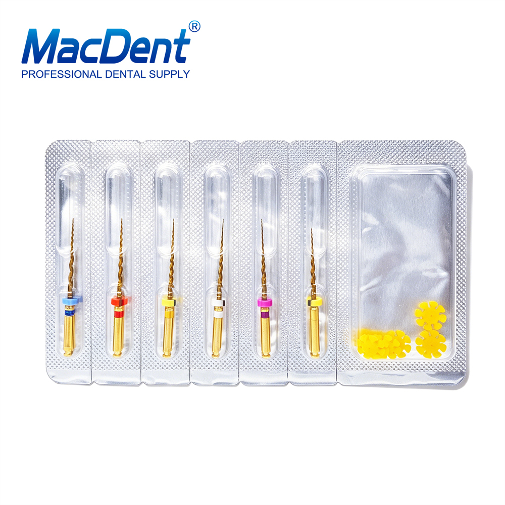 6Pcs MacDent Dental Dental Endo Rotary Files Gold Taper NITI Endodontic Files 19/21/25/31mm