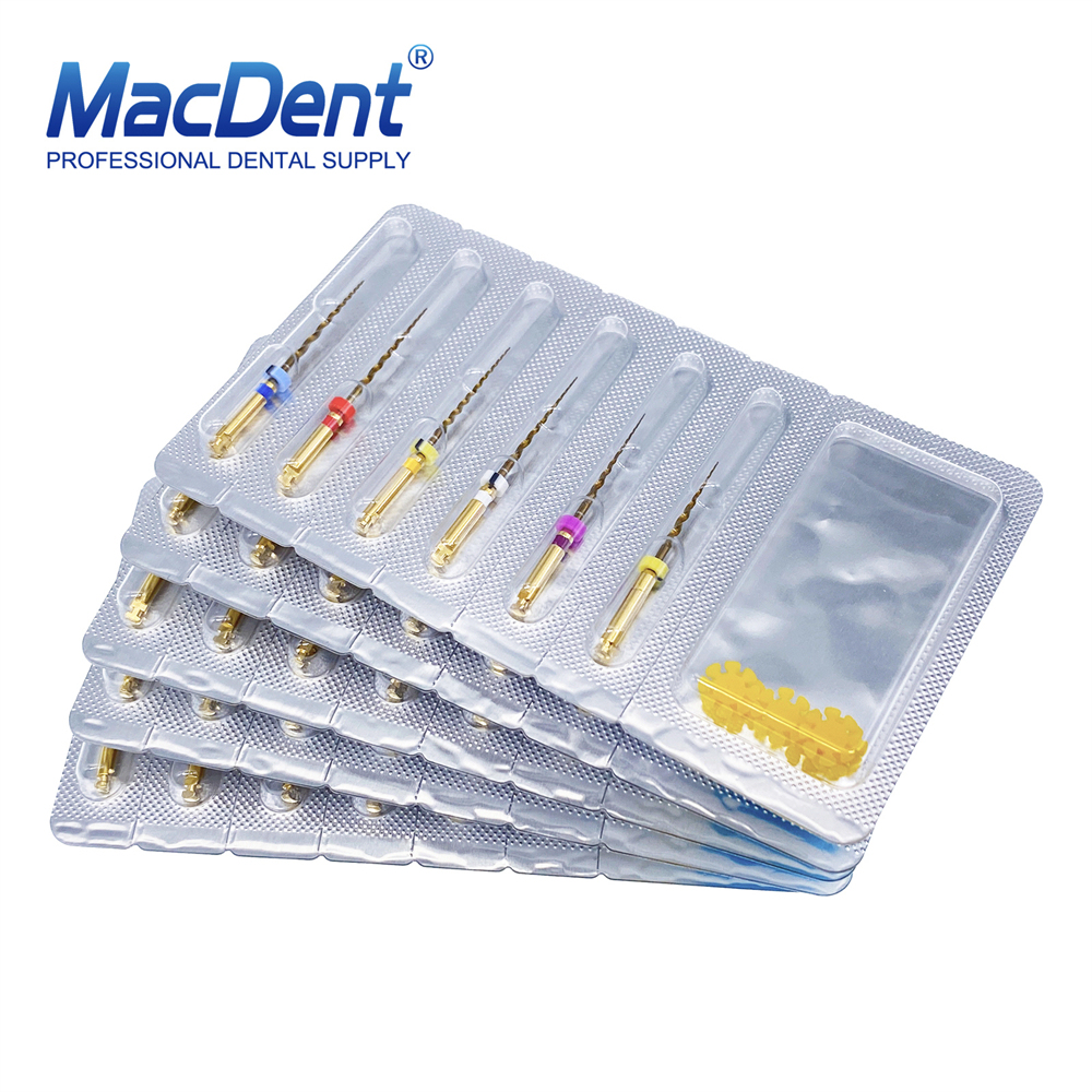6Pcs MacDent Dental Dental Endo Rotary Files Gold Taper NITI Endodontic Files 19/21/25/31mm