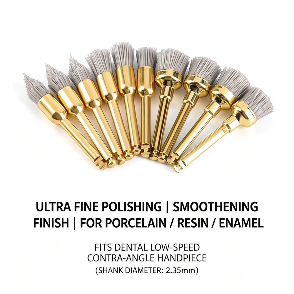 Dental Polishing Polisher Brush Latch Bristles Gold-Plated Point/Flat/Bowl 100Pcs / Bag