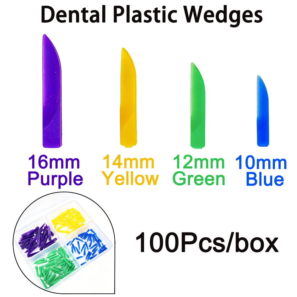 100Pcs Dental Plastic Anatomical Matrix Wedges 10/12/14/16mm Interproximal Kit