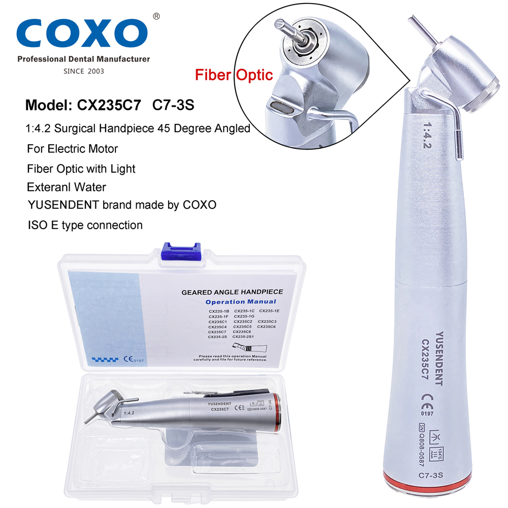 COXO YUSENDENT C7-3S Dental 1:4.2 Surgical 45°Contra Angle Fiber Optic Electric Handpiece