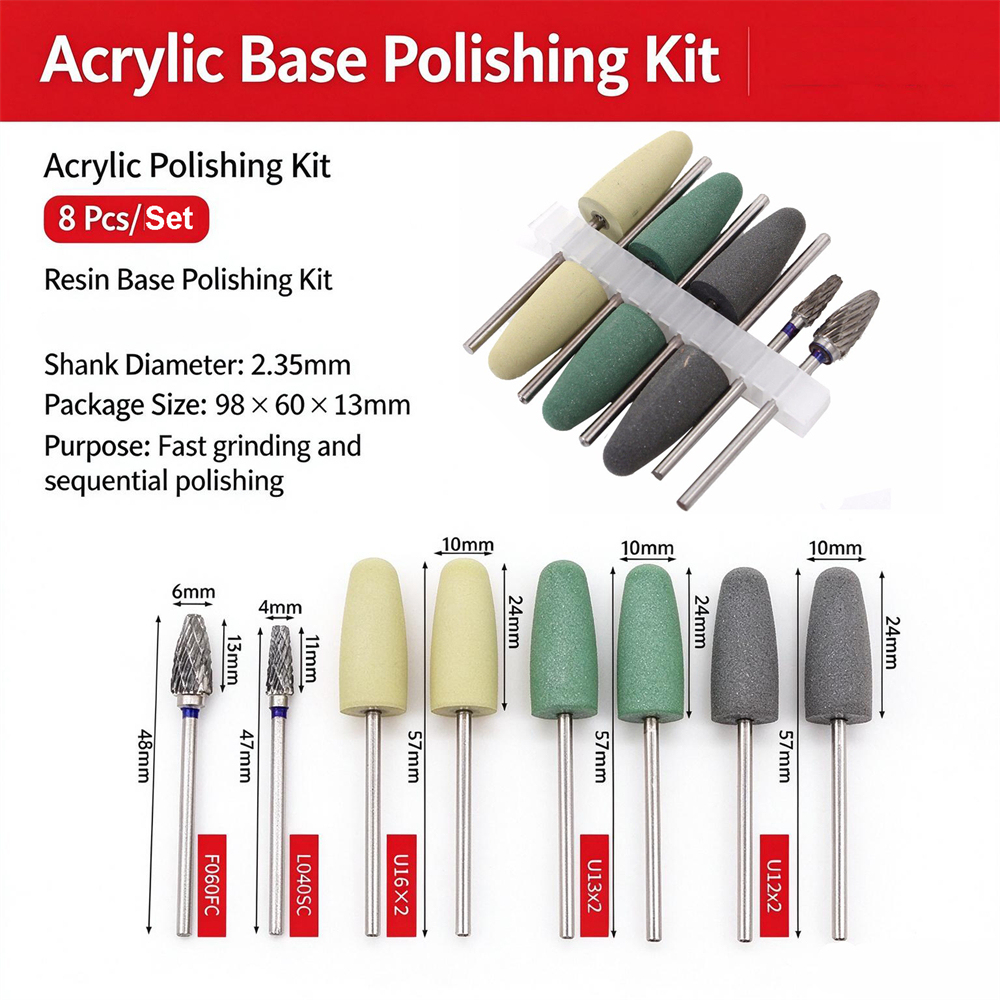 8 Pcs Dental Resin Base Acrylic Polishing Burs Drill Polisher Rotary Tool