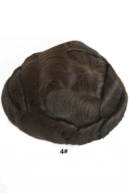 0.10-0.12mm  Durable Real Human Hair Men Skin Base PU Toupee Natural Hairline Hairpieces