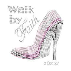 Women High Heels With Text Rhinestone Heat Transfers