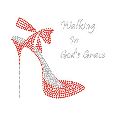 Women High Heels With Text Rhinestone Heat Transfers