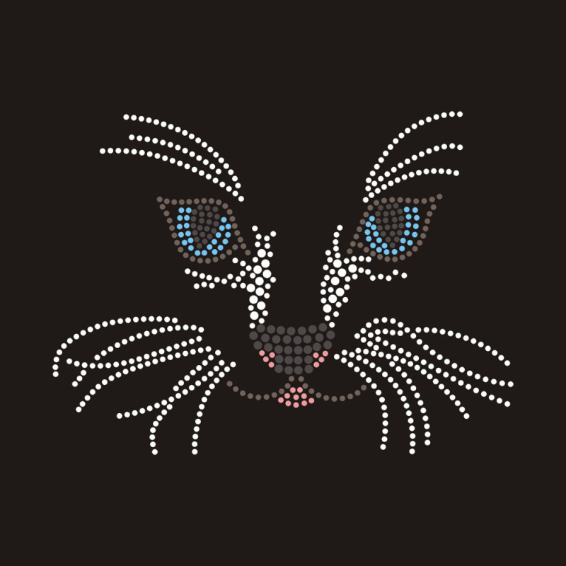Custom Cat Face Blue Eyes Rhinestone Design