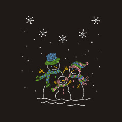 Bling Rhinestone Christmas Snowman family Design