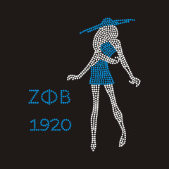 1920 Huge Cowgirl Girl - Clear Western Hat - Iron on Rhinestone Transfer Bling Lady Woman Motif Rhinestone Applique