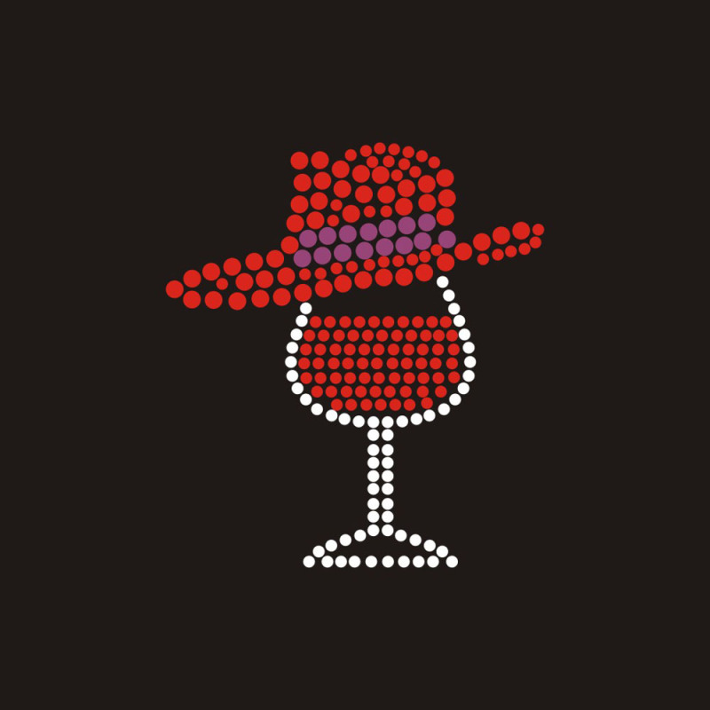 Wine Glass with women Hat Rhinestone Iron-on Crystal Bling Transfer Applique