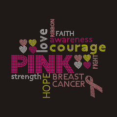 pink word motif rhinestone design
