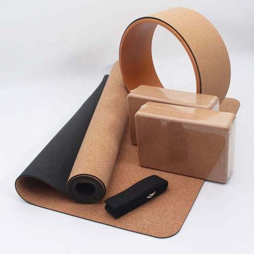 Hot-sale eco-friendly custom logo natural rubber cork yoga mat set with cork yoga block and cork massage ball