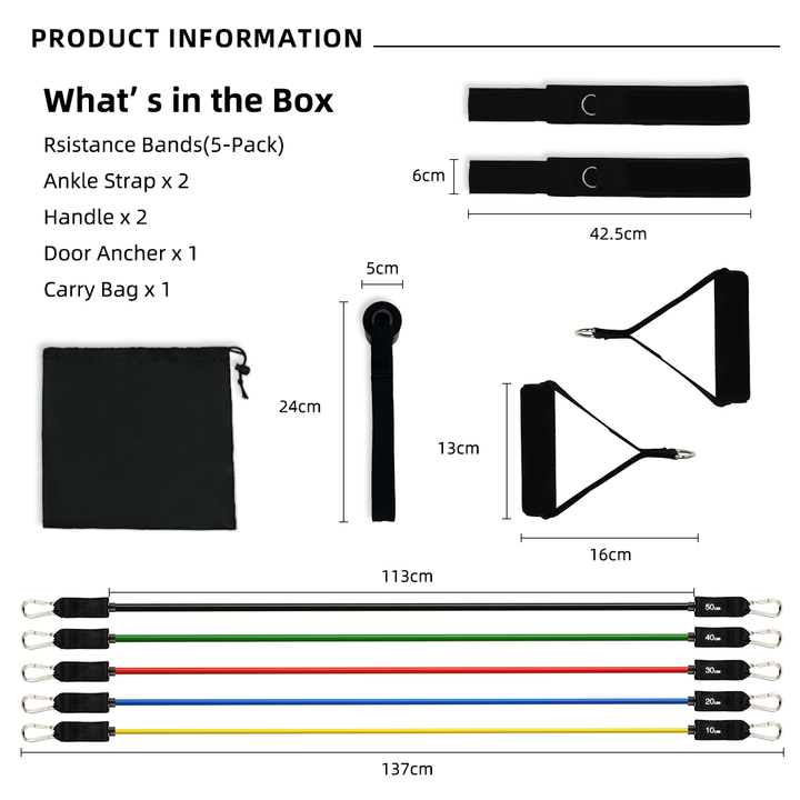 Wholesale 11Pcs Exercise Bands TPE Latex Resistance Tubes Set Custom Exercise Bands with Door Anchor, Handles, Carry Bag, Legs Ankle Straps for Resistance Training Up to 100 lbs