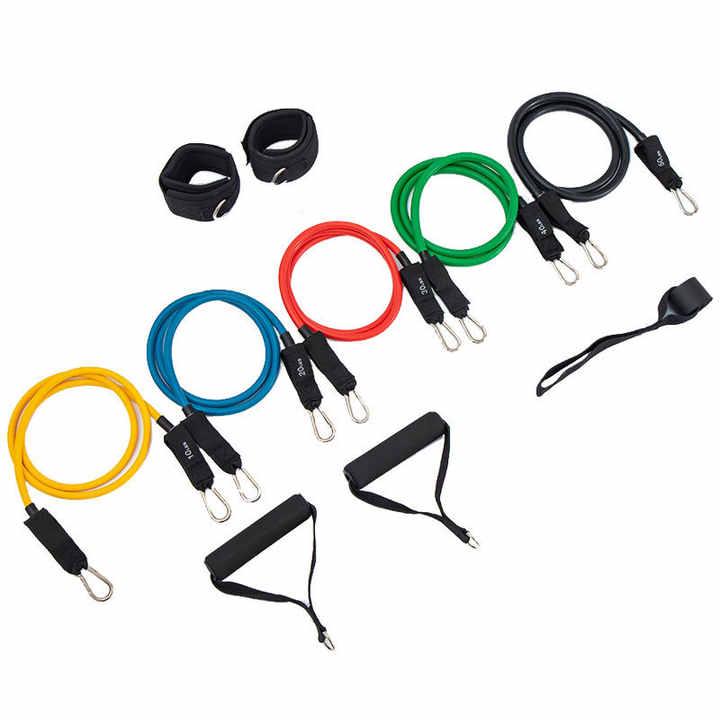 Wholesale 11Pcs Exercise Bands TPE Latex Resistance Tubes Set Custom Exercise Bands with Door Anchor, Handles, Carry Bag, Legs Ankle Straps for Resistance Training Up to 100 lbs